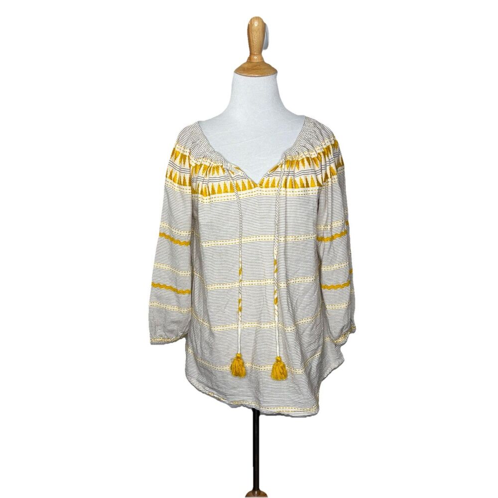 Westport Yellow Grey Striped Long Sleeve Pullover Blouse Women's Size Small
